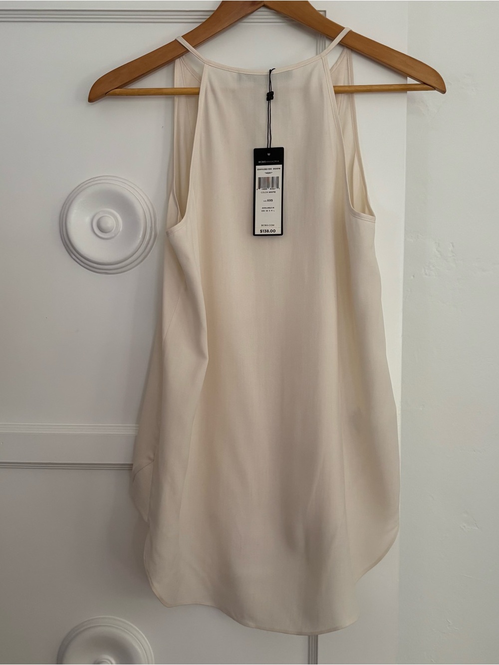 BCBG V-Neck Silk Cream Blouse - Picture 2 of 4